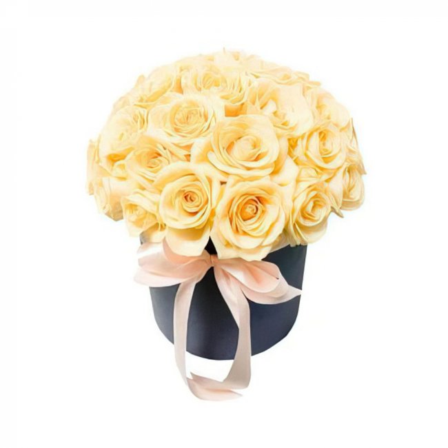 Букет цветов "Шляпная коробка Перламутровый закат"